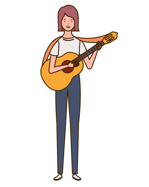Frau mit Akustikgitarre auf weißem Hintergrund - Vektor, Bild