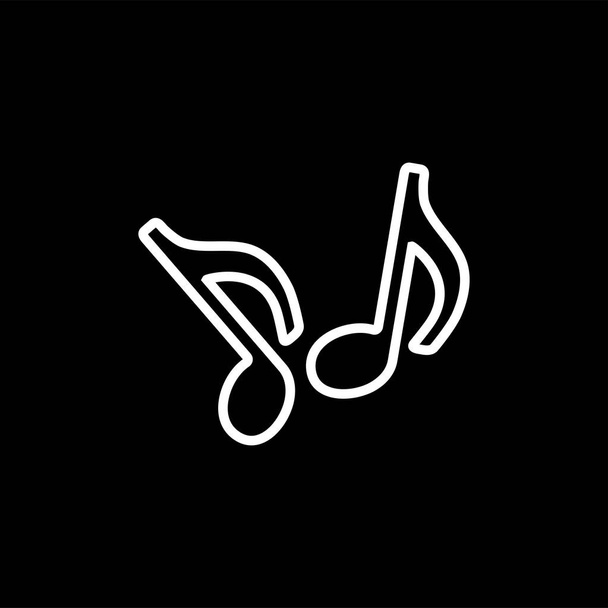 Music Note Line Icon On Black Background. Black Flat Style Vector Illustration - Vector, Image