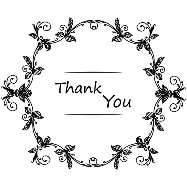 Template of various card thank you, with cute black and white leaf floral frame. Vector - Vetor, Imagem