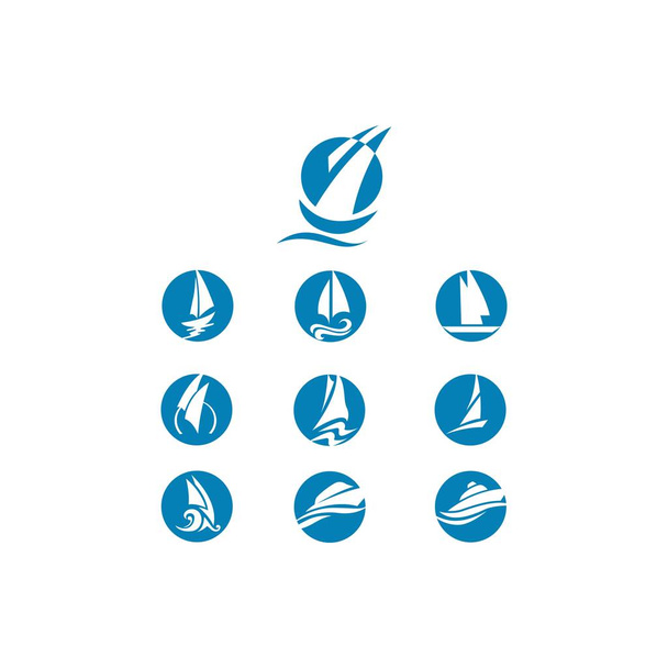 conjunto de yatch y logotipo del barco
 - Vector, imagen