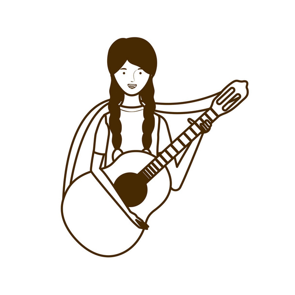 silueta ženy s akustickou kytarou na bílém pozadí - Vektor, obrázek