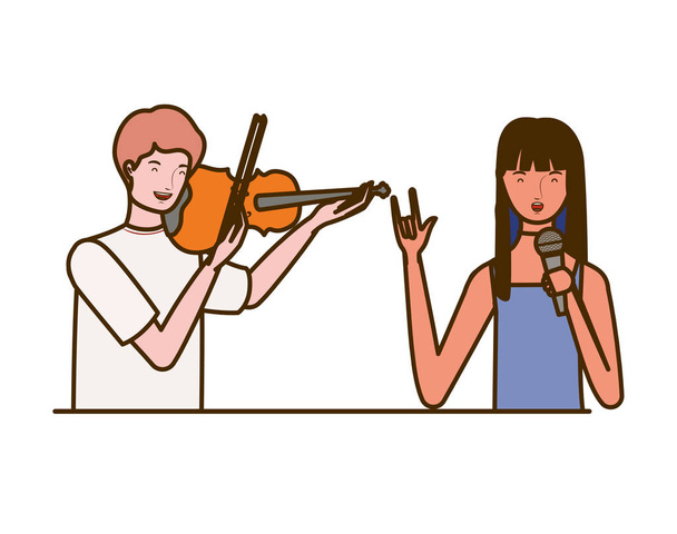couple de personnes avec des instruments de musique sur fond blanc
 - Vecteur, image