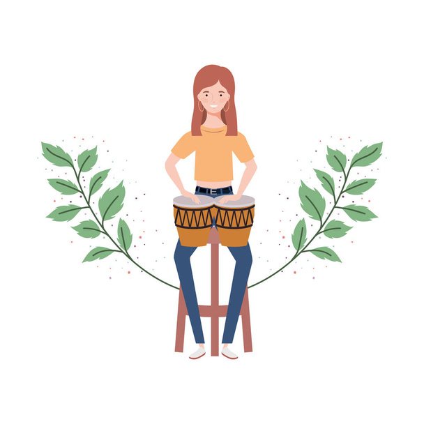 donna con congas e rami e foglie sullo sfondo
 - Vettoriali, immagini