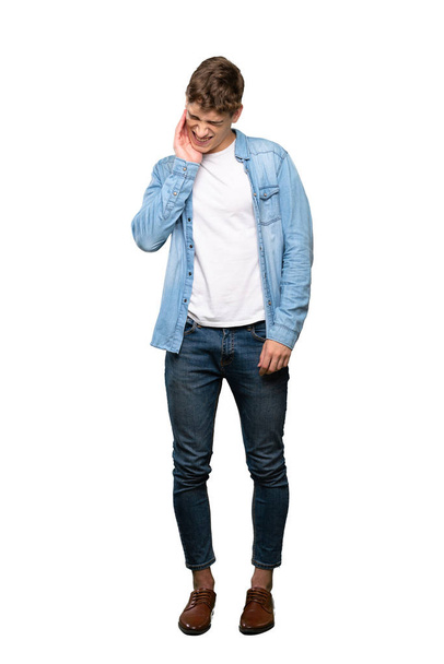 A full-length shot of a Handsome young man with toothache over isolated white background - Valokuva, kuva