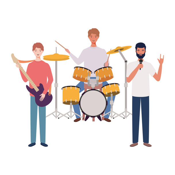a férfiak fehér alapon musicaleket tartalmazó hangszerek - Vektor, kép
