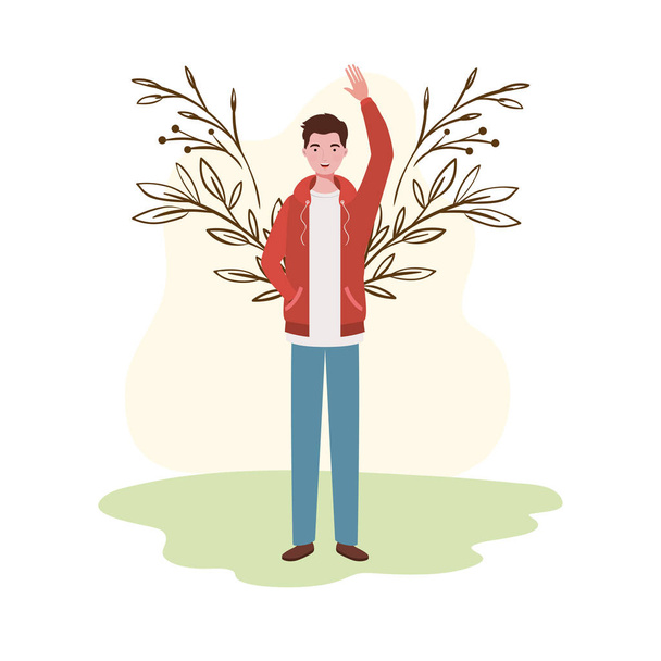 young man standing with landscape background - Vector, Image