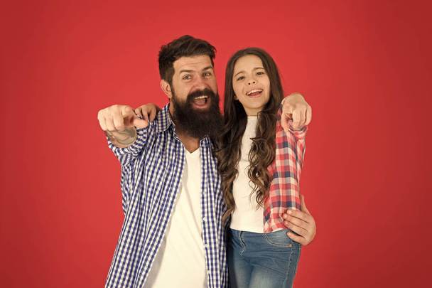 Child care and parenting. Father and child. Little girl love father. Happy family. happy parenting. Bearded man father with child. Family day. Happy little girl has long hair. Parent and child - Foto, imagen