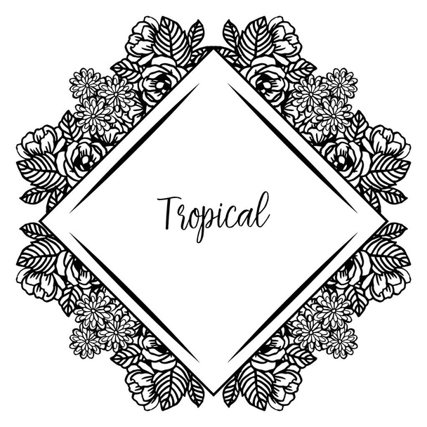 Banner with lettering of tropical, ornate of spring wreath frame, isolated on a white backdrop. Vector - Vecteur, image