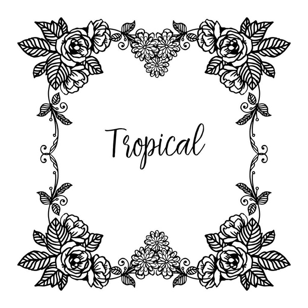 Banner with lettering of tropical, ornate of spring wreath frame, isolated on a white backdrop. Vector - Vector, Image
