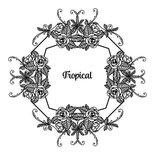 Lettering of tropical, shape of banners, posters, cards, with elegant flower frame. Vector - Вектор, зображення