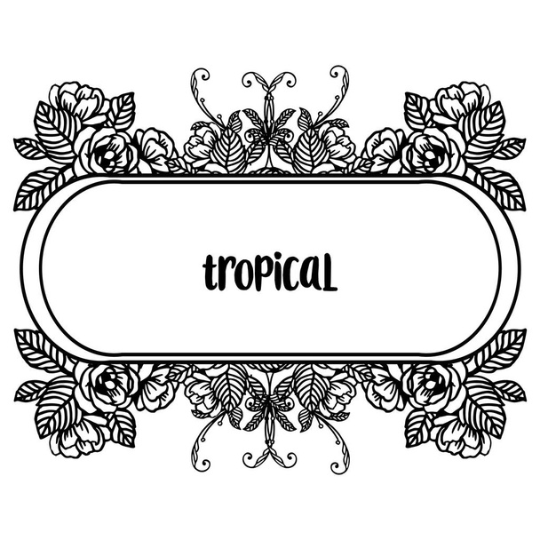 Elegant tropical cards, set vintage flower frame, isolated on a white backdrop. Vector - Vector, Image