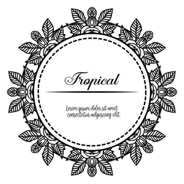 Concept tropical of banners, cards, with decoration black white wreath frame. Vector - Вектор, зображення