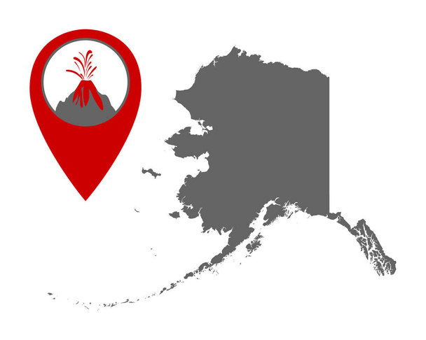 Χάρτης Αλάσκα με ανιχνευτή ηφαιστείου - Διάνυσμα, εικόνα