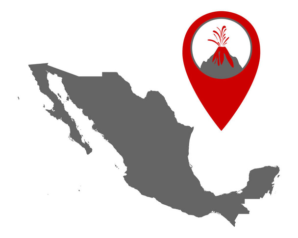 Χάρτης του Μεξικού με το ηφαίστειο εντοπισμού - Διάνυσμα, εικόνα