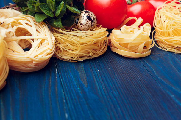 top view closeup detail of tagliatelle Italian pasta  - Valokuva, kuva