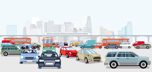 Cars in traffic jam at the intersection - Vector, Image