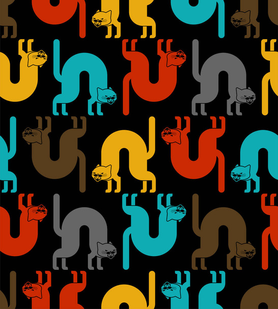 Angry cat pattern seamless. Attacker pet background. Animal vect - Vetor, Imagem