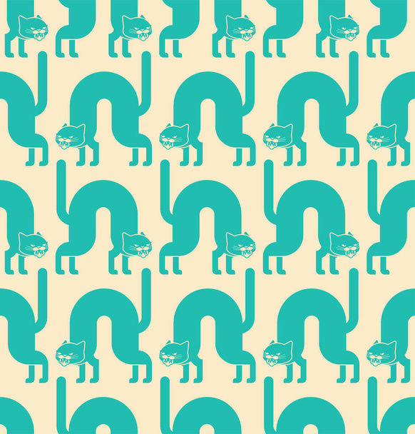 Angry cat pattern seamless. Attacker pet background. Animal vect - Vector, Image