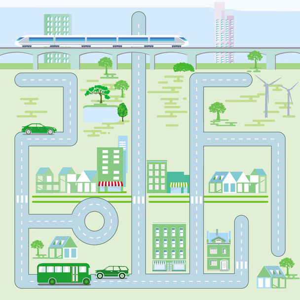 Mapa miasta, życie w mieście, ilustracja - Wektor, obraz