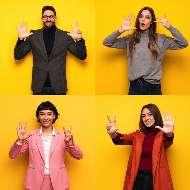 Set of people counting eight with fingers - Foto, Imagem