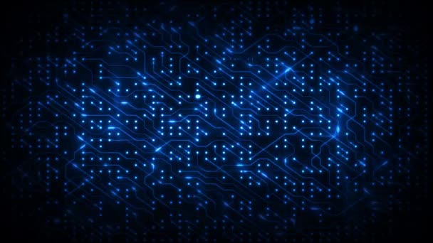 Technologie Computerchipset achtergrond lus/4k-animatie van een abstracte technologie achtergrond met elektronica-chipset circuit, inclusief weerstanden, transistors en clusters naadloze looping - Video