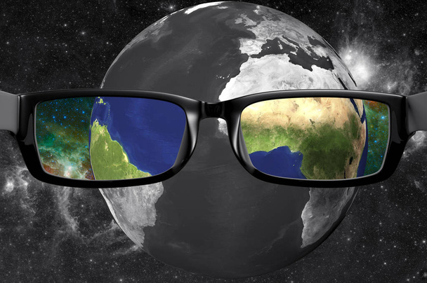 Vista attraverso gli occhiali del pianeta terra a colori
 - Foto, immagini