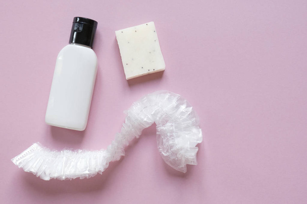 Beautiful flatlay hygienic and women's accessories on pink with  - Fotografie, Obrázek