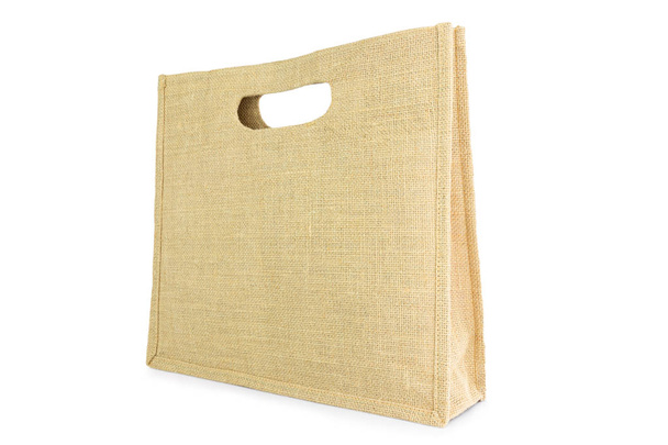 Bolso tejido hecho de sacos, bolso de tela hecho de saco aislado en th
 - Foto, Imagen