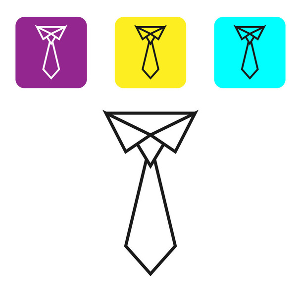 Icono de lazo de línea negra aislado sobre fondo blanco. Símbolo de corbata y paño. Establecer iconos coloridos botones cuadrados. Ilustración vectorial
 - Vector, imagen
