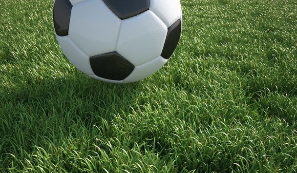 Футбольний м'яч крупним планом на газоні
. - Фото, зображення