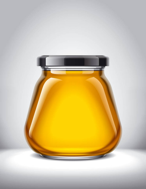 Скляна банка з медом на фоні - Фото, зображення