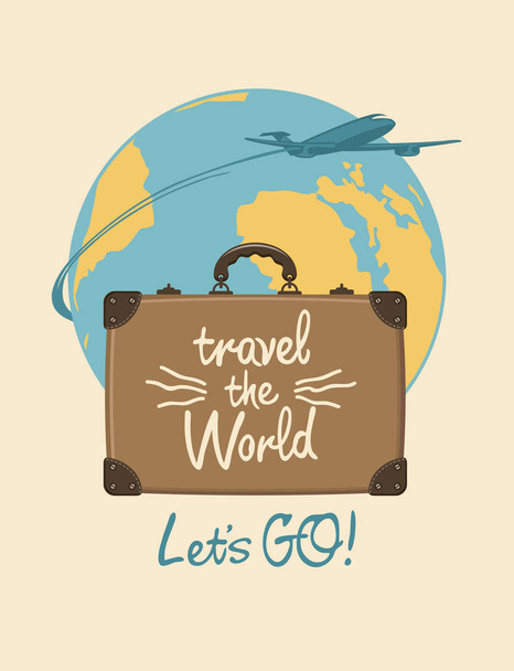 banner on the theme of air travel with a suitcase - Vector, afbeelding