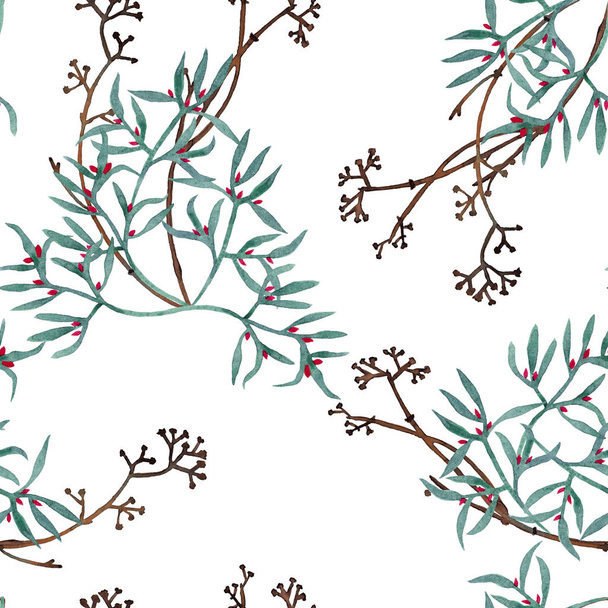 Seamless pattern of dry branches and moss. - 写真・画像