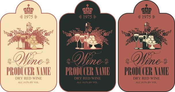 conjunto de etiquetas de vino con bodegón en estilo retro
 - Vector, imagen