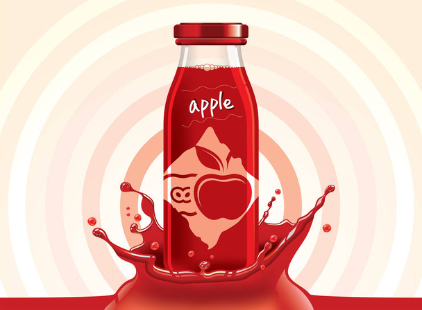 Vector apple juice, fruit glass bottle with drop splash - Διάνυσμα, εικόνα