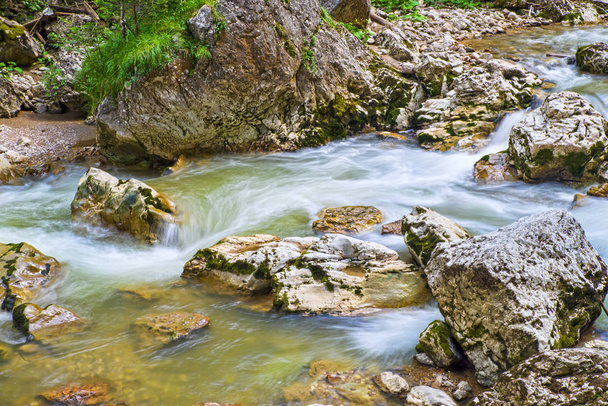 Летняя река, текущая в горах
 - Фото, изображение