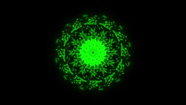 Ilustracja 3D, Dyspersja od środka zielonej okrągłej peletu ma wzorzec cykliczny. - Materiał filmowy, wideo