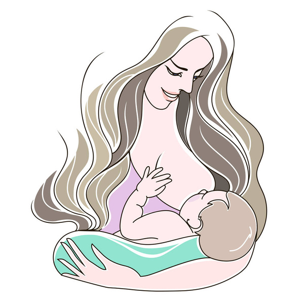 Maminka a dětská vektorová ilustrace. Kojení. Mateřství - Vektor, obrázek