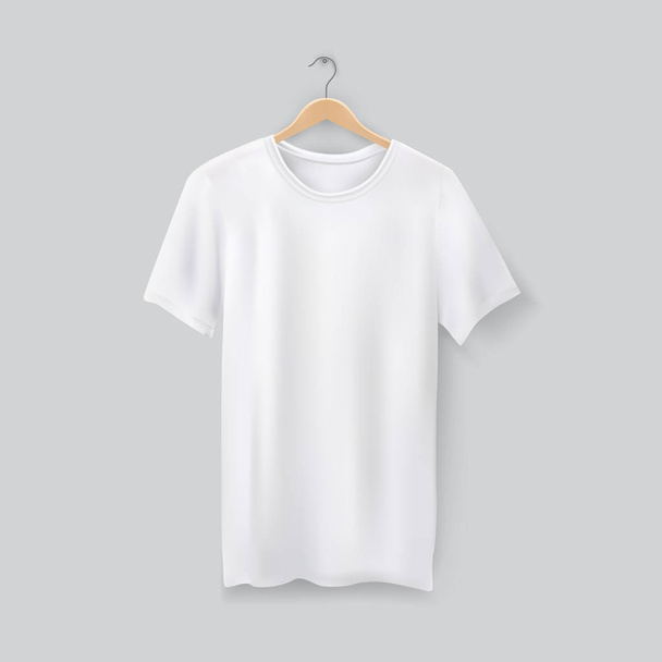 Unisex 3d t-shirt on clothes hanger. Blank tshirt - Vector, Image