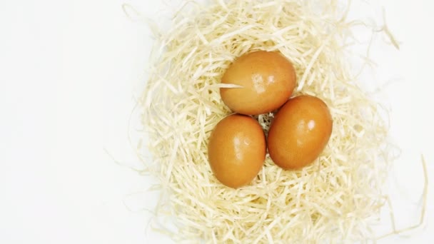 Raw eggs , food ingredients lies in a basket. Organic foods for a healthy diet. - Πλάνα, βίντεο