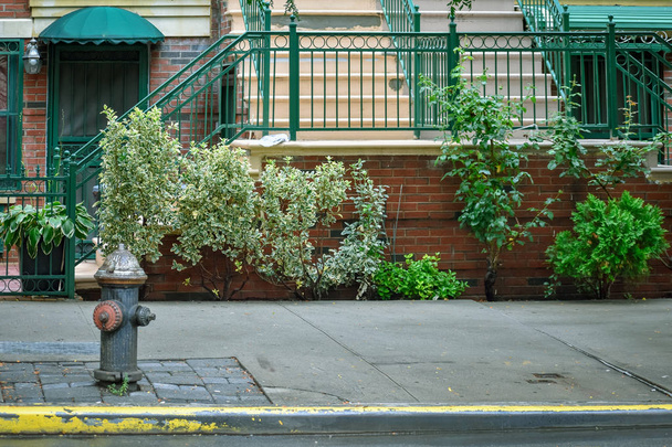 Harlem Street. Hydranten, Tür und Haustreppe. nyc, USA - Foto, Bild