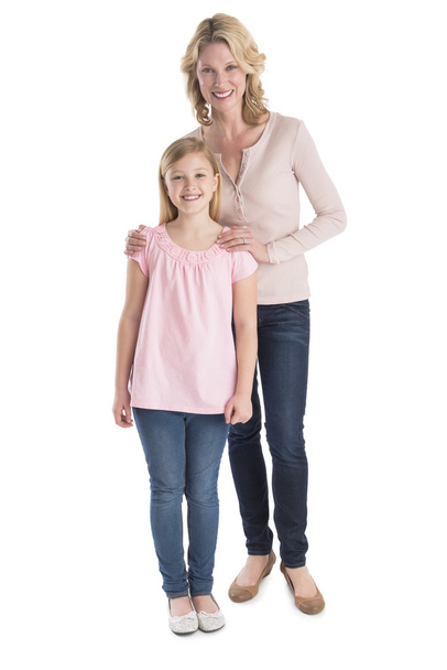 Mother And Daughter Smiling Together Over White Background - Foto, Imagen