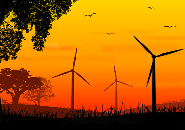 Turbina eólica ao pôr-do-sol - Foto, Imagem