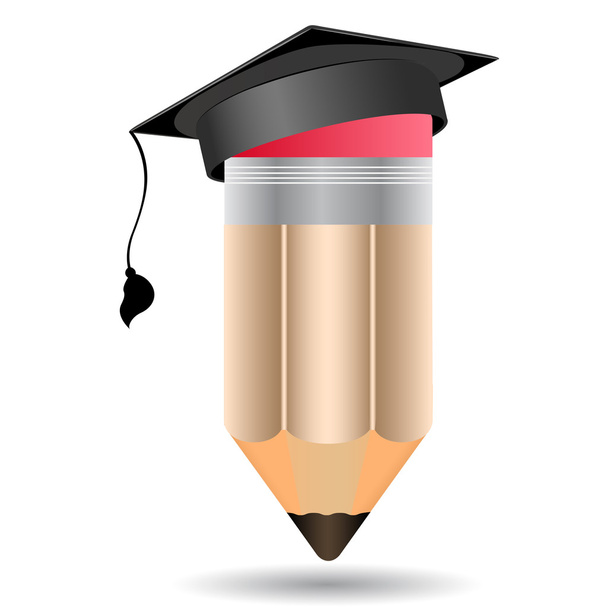Pencil in a graduation visor - Vector, Imagen