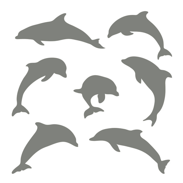 Conjunto de silhuetas de golfinhos, vetor
 - Vetor, Imagem