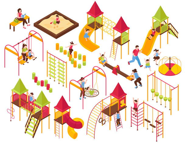 Spielplatz Kinder Eltern eingestellt - Vektor, Bild