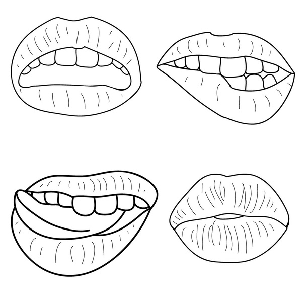 Набор из четырех контурных сексуальных губ
 - Вектор,изображение