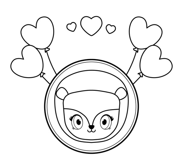 roztomilý Lev na kartě s balónky helium kawaii styl - Vektor, obrázek