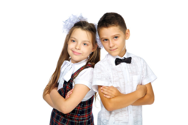 iskolások általános iskolás fiú és lány - Fotó, kép