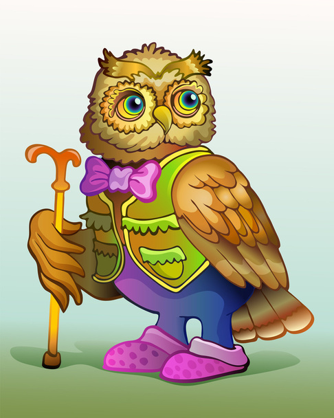 An old owl is in slippers - Vector, Image